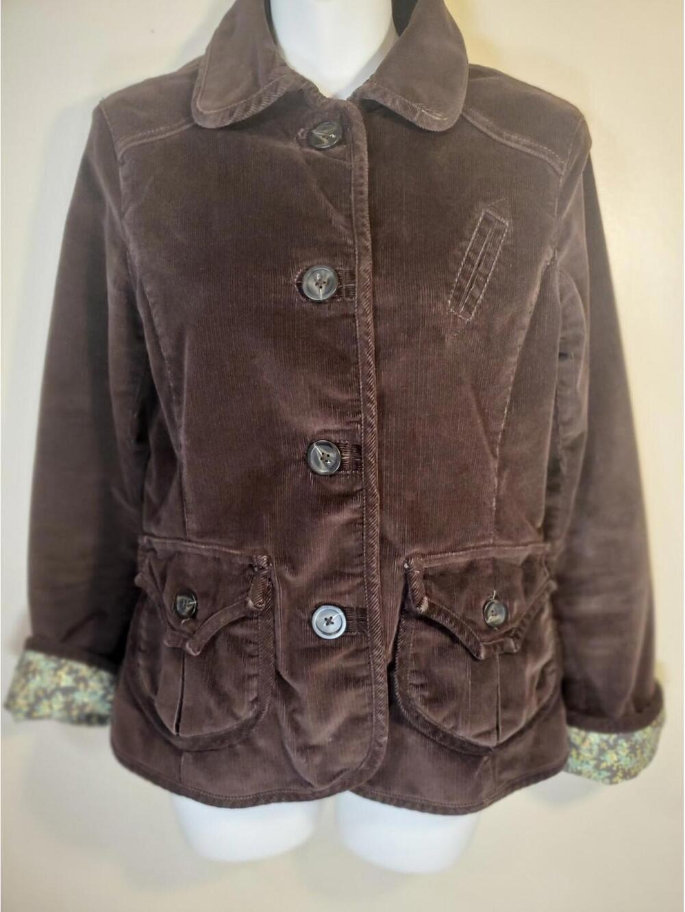 Gap Y2KPeacoat Women's Brown Corduroy Jacket  Flower Lining Vintage Retro Sz 4